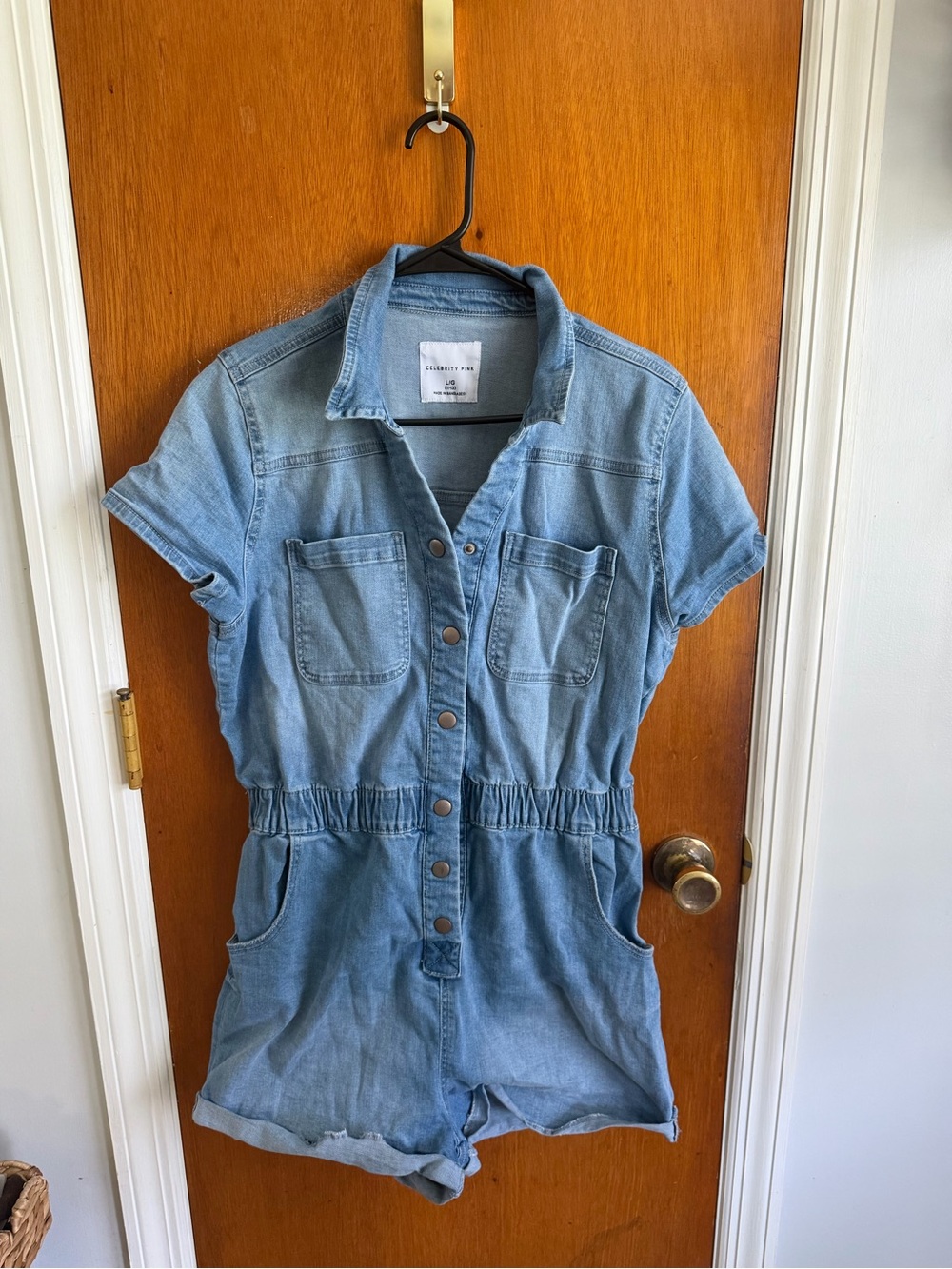 Celebrity Pink Light Blue Denim Short Sleeve Romper